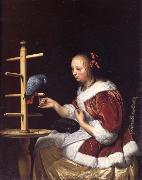 A Woman in a Red Jacket Feeding a Parrot MIERIS, Frans van, the Elder